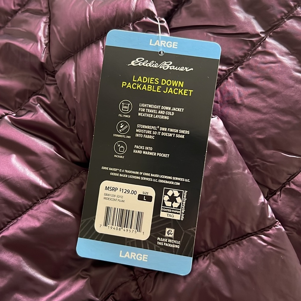 EDDIE BAUER • Women’s Purple Packable Down Puffer Jacket - Picture 8 of 8